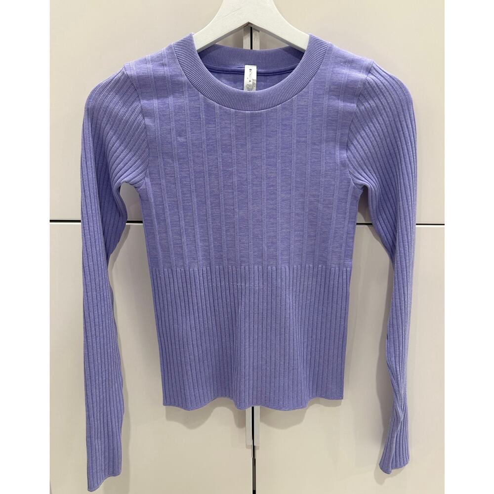 Athleta Signature Rib Crew Top XXS Lavender Purple Long Sleeve Fitted Knit NWOT